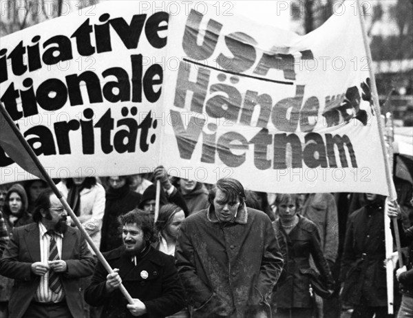 Against the war in Vietnam, supporters of the peace movement demonstrated in Essen, Germany, on 25.01.1975, Europe