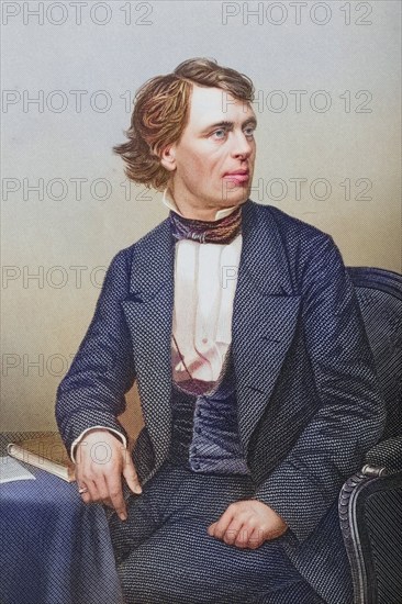 John Batholomew Gough, 1817-1886, English-born orator and teetotaller. Painted by DJPound after a photograph by Mayall. From the book The Drawing-Room Portrait Gallery of Eminent Personages, Volume 2, published in London 1859, digitally restored reproduction from a 19th century original, record date not stated