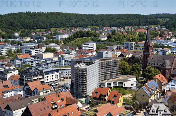 View of the old town with St Paul's Church, town hall, Heidenheim an der Brenz, Baden-Württemberg, Germany, Europe