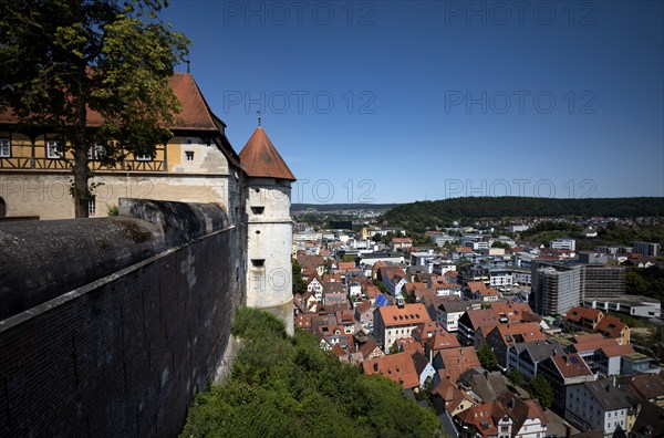 View from the Hellenstein Castle fortress to the old town centre, Heidenheim an der Brenz, Baden-Württemberg, Germany, Europe