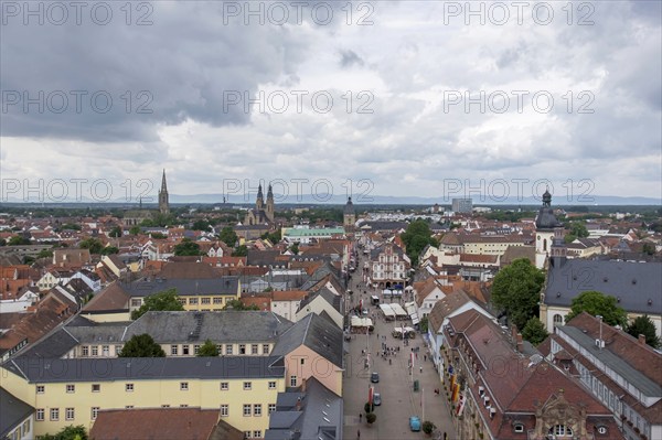 View of the rooftops of Speyer and Maximilianstraße, Speyer, Palatinate, Rhineland-Palatinate, Germany, Europe