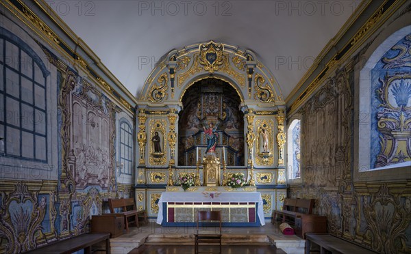 Choir, altar, parish church Igreja Matriz de Alvor, renovated in 2024, azulejos, tiles, tile decoration, Alvor, Algarve, Portugal, Europe