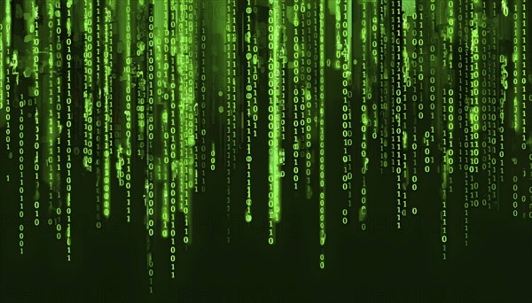 Abstract animation of binary code cascading down like digital rain, representing data insights in monochromatic green hues, AI generated