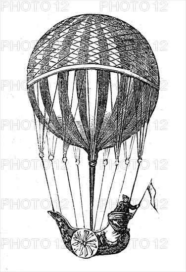 Balloon of Testu-Brissy, Pierre Testu-Brissy, 1770, 1829, was a pioneer of ballooning, France, Historical, digital reproduction of an original from the 19th century, Europe