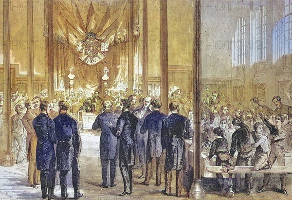 The Imperial Prince at Saint Charles' Banquet at the Lycee Bonaparte, Bonaparte School, 1869, Autun, France, Historic, digitally restored reproduction of an original 19th century print, exact original date unknown, Europe