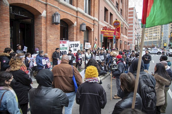 Detroit, Michigan USA, 7 November 2023, Members and supporters of Jewish Voice for Peace held a vigil outside Congressman Shri Thanedar's office, calling for him to support a ceasefire in the war in Gaza. The group said Gaza is a graveyard for children.