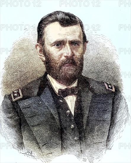 Ulysses S. Grant, 27 April 1822 - 23 July 1885, a US general and politician. He was commander-in-chief of the US Army in the War of Secession and the 18th President of the United States of America from 1869 to 1877, Historic, digitally restored reproduction of an original 19th century artwork, exact original date not known