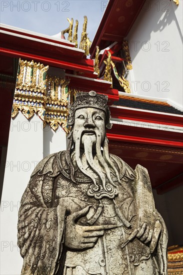 Wat Pho Chinese stone guardian, Bangkok, Thailand, Asia