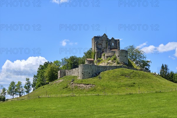 Rural area and castle ruin Sulzberg in the Allgäu near Kempten, Bavaria, Germany, Europe