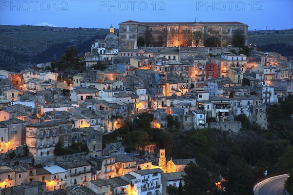 City of Ragusa, the late Baroque district of Ragusa Ibla by night, Unesco World Heritage Site, Sicily, Italy, Europe