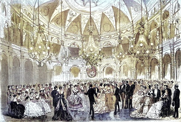 Ball at the Grand Hotel, for the benefit of unemployed workers, Paris, 1869, France, Historical, digitally restored reproduction of a 19th century original, Europe