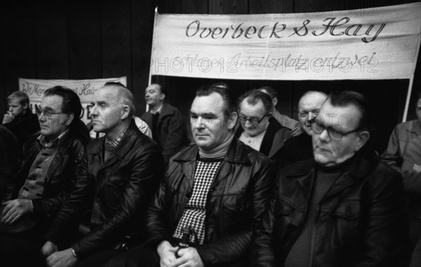 Out of concern for their jobs, workers and employees of the Mannesmann company demonstrated at a works meeting in Hilden, Germany, on 15 December 1979, Europe