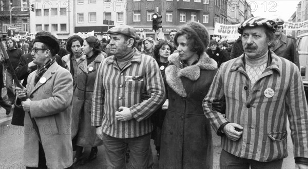 Organisations of French Jews and German Nazi victims demonstrated for a conviction of Gestapo and SS man Kurt Lischka, who was responsible for the deportation of 76, 000 Jews in France during the war, in Cologne on 31 January 1980. Beate KLarsfeld (M.), Germany, Europe