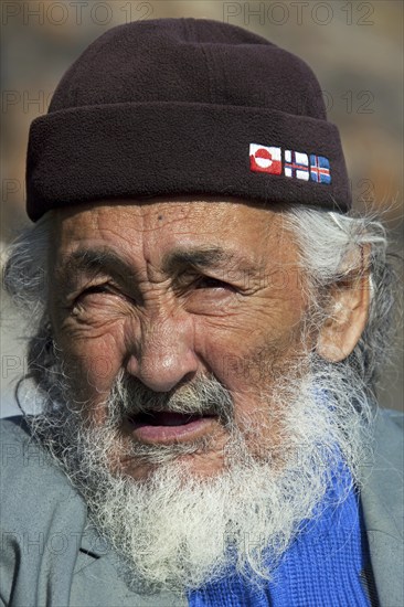 Portrait of elderly Inuit man from Uummannaq, North-Greenland, Greenland, North America