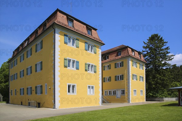 Grafeneck Castle, former hunting lodge of the Dukes of Württemberg around 1560, later summer residence of Duke Carl Eugen von Württemberg, Grafeneck killing centre during the Third Reich, today home for the disabled run by the Samaritan Foundation and memorial, documentation centre, historical building, architecture, Gomadingen-Grafeneck, Swabian Alb, Baden-Württemberg, Germany, Europe