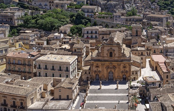 The church of San Pietro, Duomo di San Pietro Apostolo, in the Sicilian town of Modica. The old town centre of Modico is a UNESCO World Heritage Site. Modica, Sicily, Italy, Southern Europe, Europe