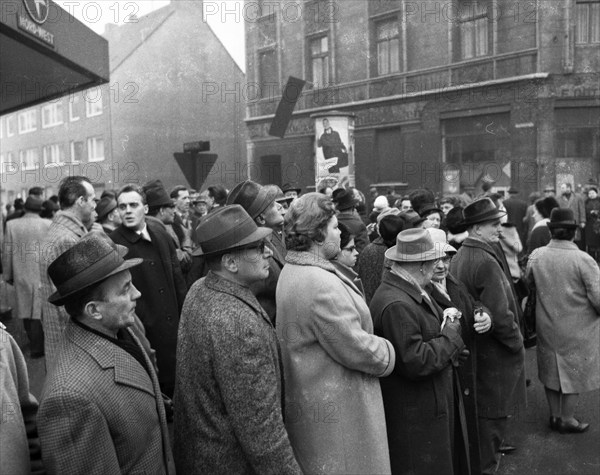 With black flags, miners of the Bismarck colliery and their relatives demonstrated against the closure of their colliery on 19 February 1966, Germany, Europe