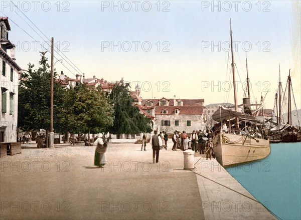 Sebenico, Sibenik, the Alla water front, Dalmatia, former Austro-Hungary, today Croatia, c. 1890, Historic, digitally restored reproduction from a 19th century original, the Alla water front, Dalmatia, former Austro-Hungary, today Croatia, 1890, Historic, digitally restored reproduction from a 19th century original