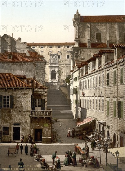 The Jesuit church and the military hospital in Ragusa, today Dubrovnik, Dalmatia, today Croatia, c. 1890, Historic, digitally restored reproduction from a 19th century original, The Jesuit church and the military hospital in Ragusa, today Dubrovnik, Dalmatia, today Croatia, 1890, Historic, digitally restored reproduction from a 19th century original