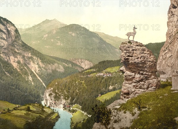 Finstermünz, Straße nach Gams, Tirol, ehemals Österreich-Ungarn, heute Österreich, ca. 1890, Historic, digitally restored reproduction from a 19th century original, road showing Chamois, Tyrol, former Austro-Hungary, today Austria, 1890, Historic, digitally restored reproduction from a 19th century original