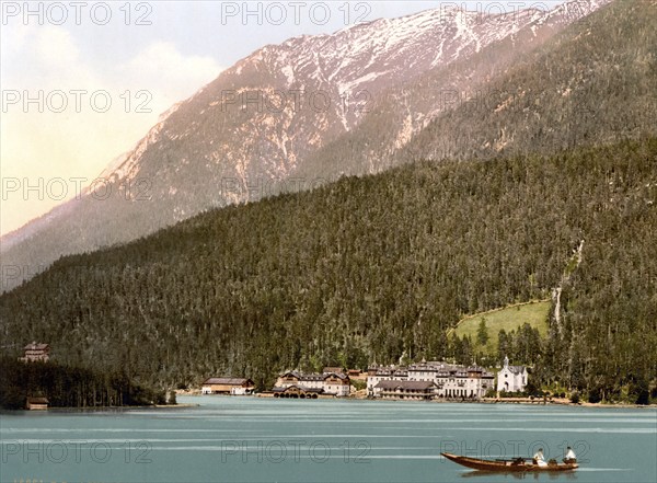 Der Achensee, Scholastika, Tyrol, ehemals Österreich-Ungarn, heute Österreich, um 1890, Historic, digitally restored reproduction from a 19th century original, The lake Achensee, Scholastica, Tyrol, former Austro-Hungary, today Austria, 1890, Historic, digitally restored reproduction from a 19th century original