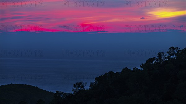 Sunset in the bay of Sant Antoni, Ibiza, Balearic Islands, Mediterranean Sea, Spain, Europe