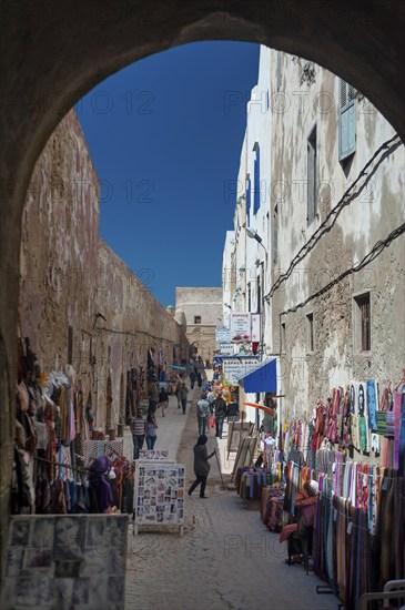 Alley with traders, old town, city centre, shadow, city trip, city trip, market, medina, house, building in Essouaira