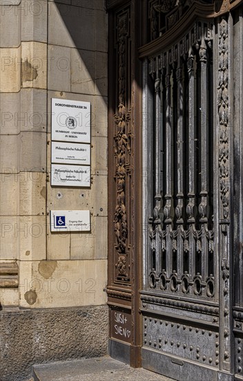 Door at the entrance to the Faculty of Philosophy at Humboldt University, Berlin, Germany, Europe