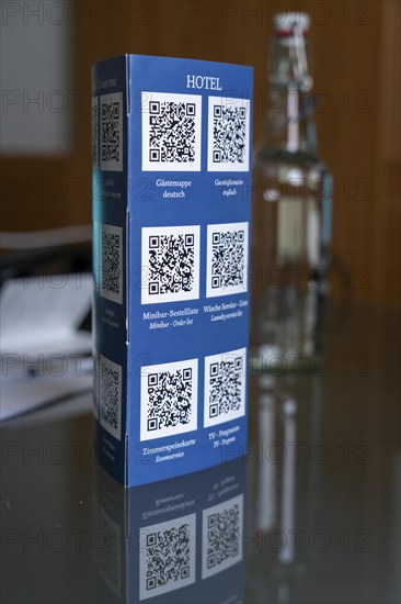 Digitalisation in the hotel, all the usual information on paper in the hotel room, such as guest directory, minibar list, laundry service information, room menu, TV programme, leisure and service information or tourist information, can be called up online via a QR code and is always up to date