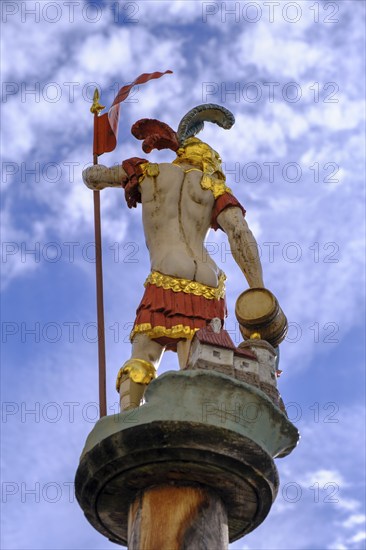 Backside, bum, bottom, St Florian, fountain figure, at Fritzplatz, Bad Tölz, Upper Bavaria, Bavaria, Germany, Europe