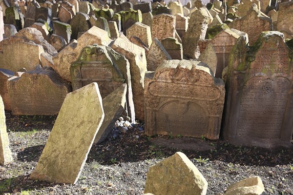 The Old Jewish Cemetery in the Josefov district is one of the most historically significant Jewish cemeteries in Europe. It contains over 12, 000 gravestones and presumably the remains of 100, 000 people, Prague, Czech Republic, Europe