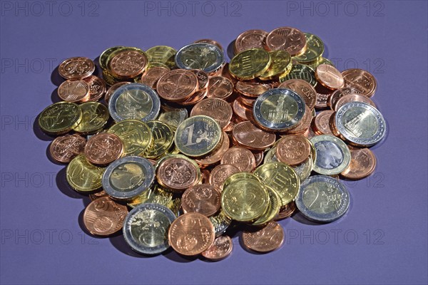 Euro coins, small change, a pile of money, Hamburg, Hamburg, Federal Republic of Germany