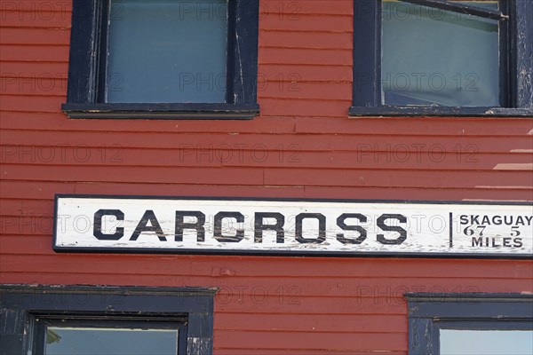 Distance indication at Carcross station, White Pass Railway, Gold Rush, Yukon Territory, Canada, North America