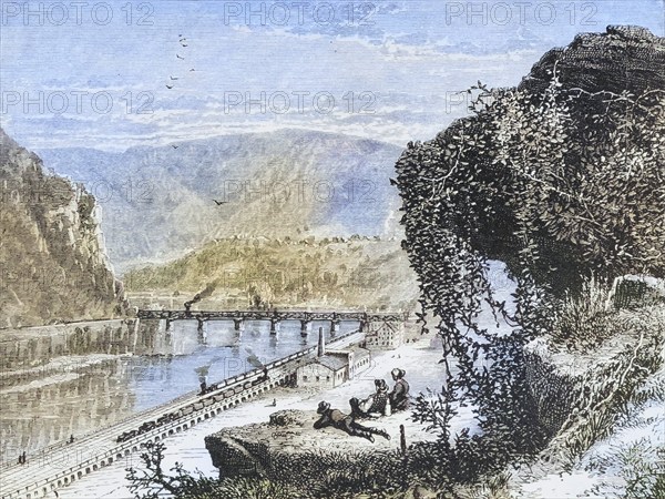 Harpers Ferry in the 1870s. From American Pictures Drawn With Pen And Pencil by Rev Samuel Manning c. 1880, United States, America, Historic, digitally restored reproduction from a 19th century original, Record date not stated, North America