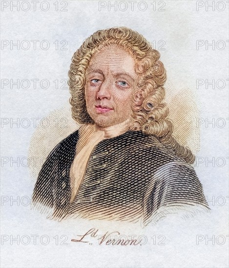 Edward Vernon 1684, 1757, English naval officer. From the book Crabbs Historical Dictionary published 1825, Historical, digitally restored reproduction from a 19th century original, Record date not stated