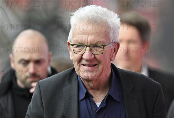 Politician Winfried Kretschmann, Bündnis90 Die Grünen, Minister President of Baden-Württemberg, portrait, smiles, Voith Arena, Heidenheim, Baden-Württemberg, Germany, Europe