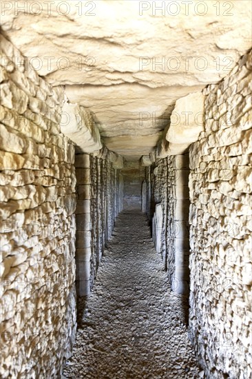 Modern-day neolithic style long Barrow burial chamber for storing cremation urns All Cannings, near Devizes, Wiltshire, UK