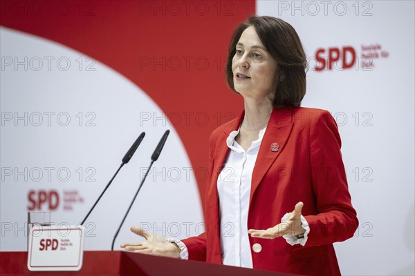 Katarina Barley, SPD lead candidate for the European elections, at a press conference in Berlin, 12 March 2024