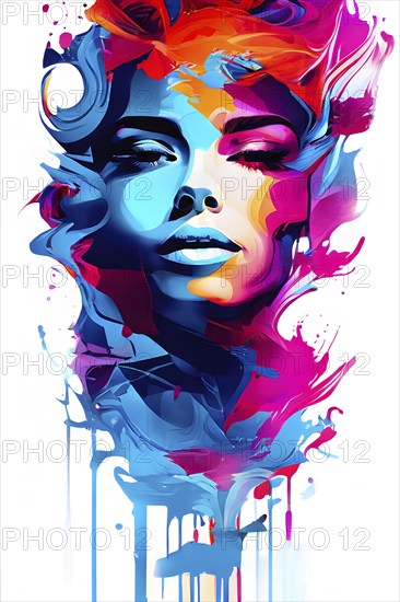 AI generated abstract portrait in vector art foundation watercolor textures with overlapping photographic elements