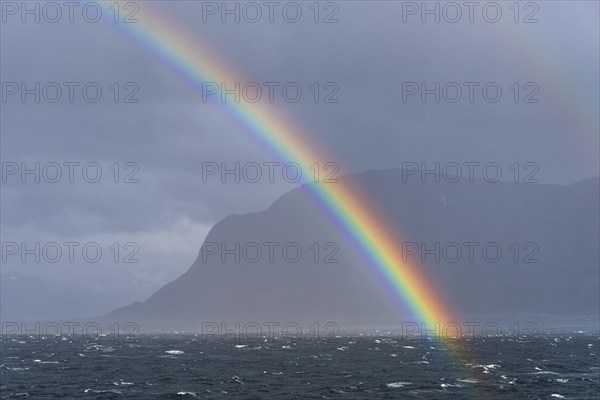 Rainbow over Fjord and Mountains, ALESUND, Geirangerfjord, Norway, Europe