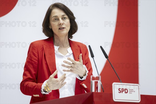 Katarina Barley, SPD lead candidate for the European elections, at a press conference in Berlin, 12 March 2024