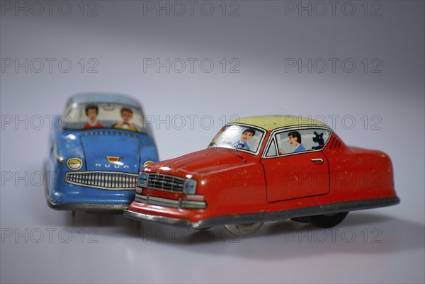 Road traffic, automobile, collision, depicted with tin model cars, Hamburg, Hamburg, Federal Republic of Germany