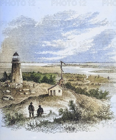 Sandy Hook New Jersey as seen from the lighthouse in the 1870s. From American Pictures Drawn With Pen And Pencil by Rev Samuel Manning c. 1880, United States, America, Historic, digitally restored reproduction from a 19th century original, Record date not stated, North America