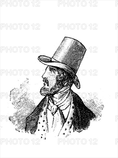 Hat and beard fashion for men in Germany in 1835, historical, digital reproduction of an original from the 19th century