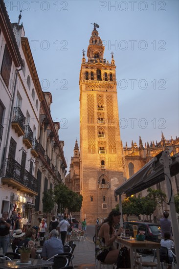 La Giralda tower of the cathedral originally built as a Moorish minaret in the twelfth century, Seville, Spain, Europe