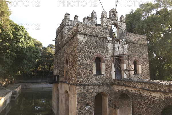 Amhara region, near Gondar, Gonder, small moated castle, the Bath of Fasilde, Fasil Ghebbi palace district, Bath of Fasilidas, widow's residence Kusquam, of Empress Mentewab, Ethiopia, Africa