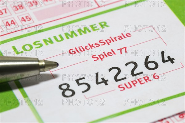 Ticket, lottery, betting slip, GlücksSpirale, Spiel 77, SUPER 6, biros