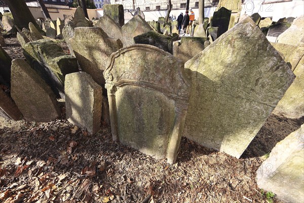 The Old Jewish Cemetery in the Josefov district is one of the most historically significant Jewish cemeteries in Europe. It contains over 12, 000 gravestones and presumably the remains of 100, 000 people, Prague, Czech Republic, Europe