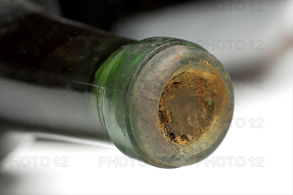 Cork in old wine bottle, old wine, aged cork, cork stopper