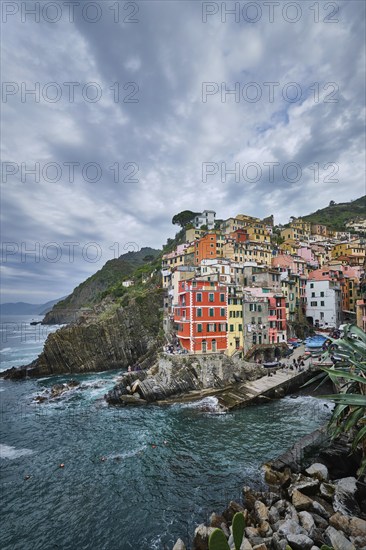 Riomaggiore village popular tourist destination in Cinque Terre National Park a UNESCO World Heritage Site, Liguria, Italy in stormy weather